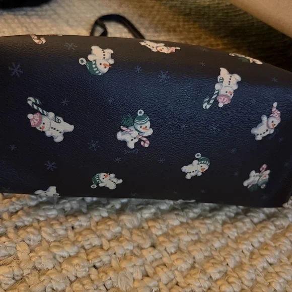 Coach Zip Top Navy Tote Bag with Snowman Print - Picture 5 of 8